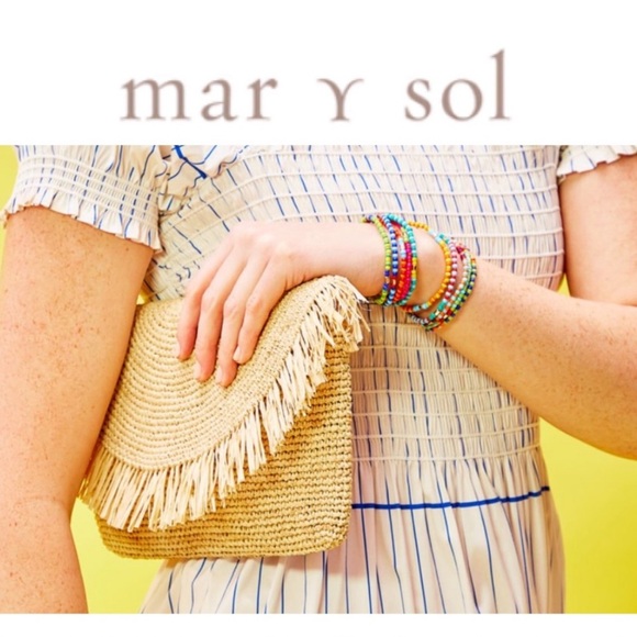 Mar Y Sol Tanya Raffia  Fringe Crossbody Clutch Purse - Picture 3 of 12